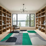 Modern Geometric Grey Green Area Rug
