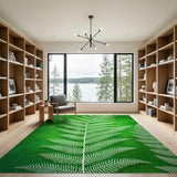 Lush White Fern Fronds on Textured Green Area Rug