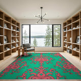 Teal Hot Pink Ornate Floral Damask Rug