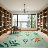 Mint Green Fern Leaf and Daisy Floral Rug
