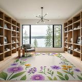 Purple Orange Floral Frame Area Rug