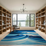 Dynamic Blue Waves Geometric Area Rug
