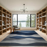 Layered Navy Wave Geometric Area Rug