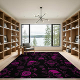 Pink Skulls Roses Gothic Pattern Area Rug