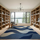 Modern Blue Wave Geometric Geometric Modern Area Rug