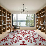 Elegant Red Damask Floral Floral Vintage Area Rug