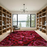 Vibrant Red Roses Floral Vintage Rug