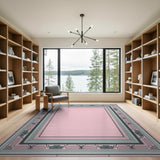 Pink Teal Ornate Geometric Frame Rug