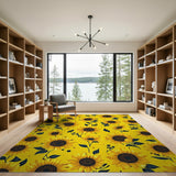Floral Vintage Yellow Vibrant Sunflower Field Yellow Area Rug