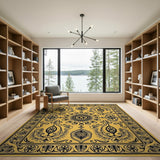 Yellow Traditional Persian Area Rug with Black Paisley