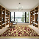 Ornate Beige Maroon Floral Border Rug