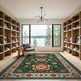 Traditional Persian Floral Rug in Green and Orange
