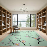Mint Green Cherry Blossom Area Rug