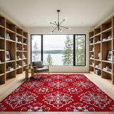 Elegant Red Damask Pattern Area Rug