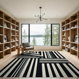 Bold Geometric Stripe Area Rug in Black White