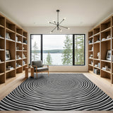 Hypnotic Black White Concentric Wave Area Rug
