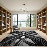 Black White Interwoven Lines Area Rug