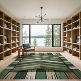 Rustic Green Wood Plank Chevron Rug