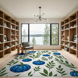 Whimsical Blue Pumpkin Leaf Area Rug