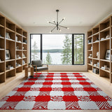 Classic Red White Gingham Checkered Area Rug