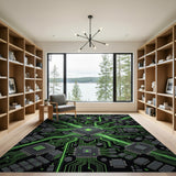 Futuristic Green Circuit Board Area Rug