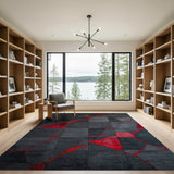 ODIKA Modern Abstract Grey & Red Washable Rug - Low Pile Non-Slip Area Rug