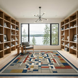 ODIKA Washable Geometric Abstract Area Rug - Mid-Century Modern Low Pile Non-Slip Carpet