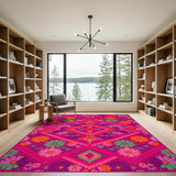 Vibrant Pink Tribal Floral Area Rug