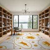 Playful Egg Yolk Kittens Snowflakes Area Rug