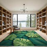 Floral Vintage Lush Monstera Leaves Green Area Rug