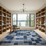 Modern Geometric Blue Grey Patchwork Area Rug