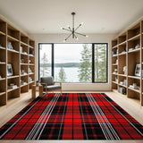 Geometric Modern Bold Red Black Plaid Area Rug