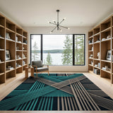 Teal Grey Crosshatch Geometric Area Rug
