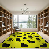Yellow Playful Black Cats on Sunny Yellow Area Rug