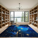 Starry Cosmos Abstract Area Rug in Blue Gold