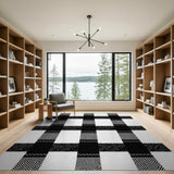 Bold Black White Zigzag Grid Area Rug