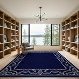 Traditional Persian Blue and Teal Navy Blue Ornate Persian Border Area Rug