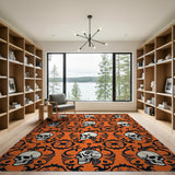 Vintage Orange Skull Damask Area Rug