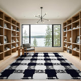 Bold Black White Geometric Plaid Area Rug