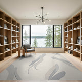 Beige Abstract Grey Leaf Area Rug