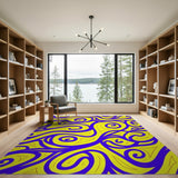 Vibrant Yellow Blue Swirl Abstract Area Rug