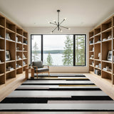 Modern Black Gold Foil Stripe Area Rug