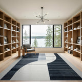 Curved Geometric Black White Area Rug