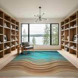 Teal Ocean Waves Coastal Beach Rug