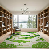 Playful Green Crocodile Kids Kids Cartoon Area Rug