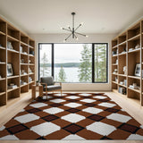 Brown Tan Diamond Grid Area Rug