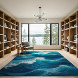 Cascading Ocean Waves Blue Teal Area Rug