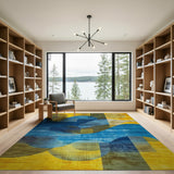Multi-color and Patterns Abstract Geometric Blue Teal Yellow Area Rug