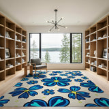 Whimsical Blue Floral Pattern Area Rug