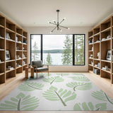 Mint Green Palm Leaf Pattern Area Rug